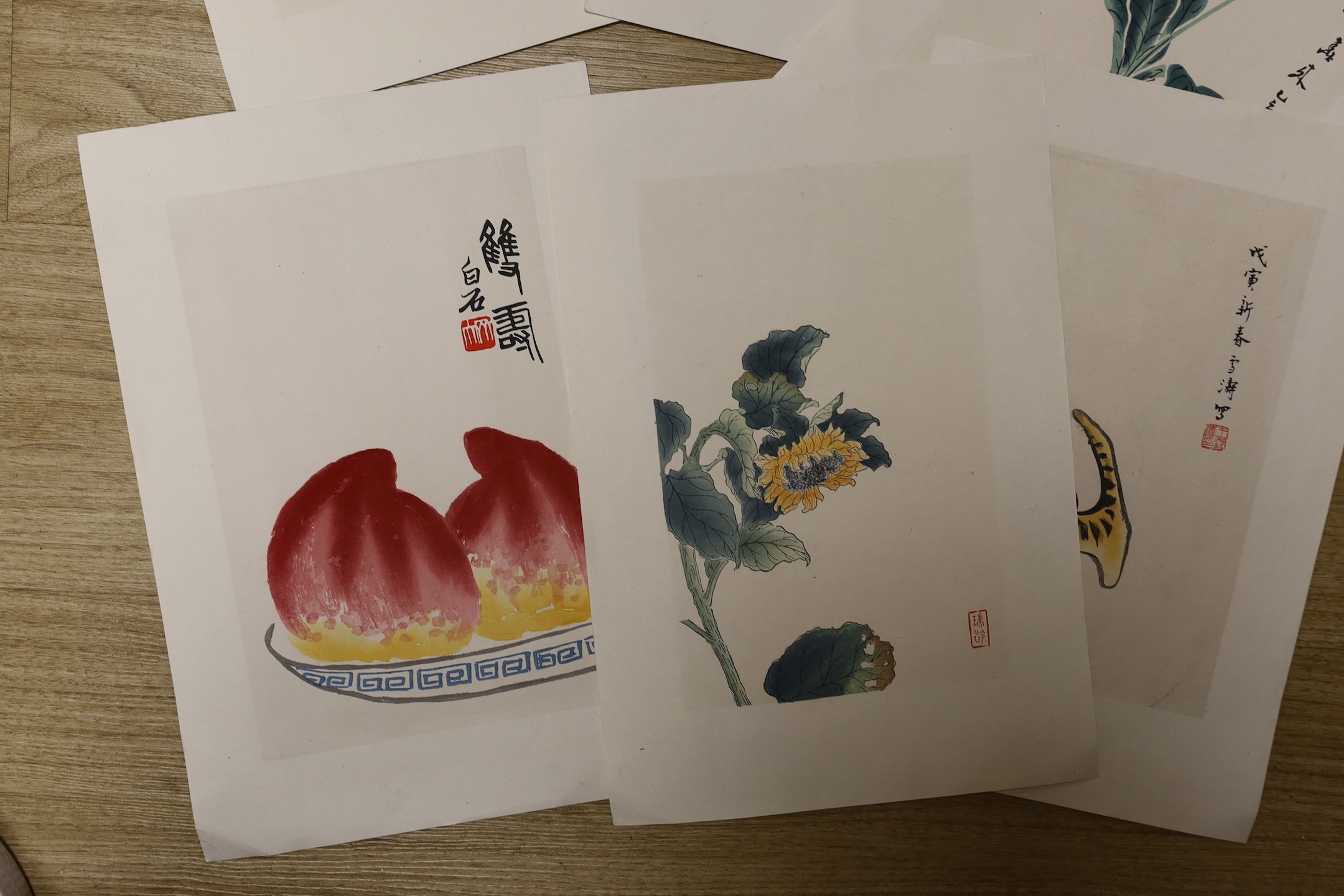 An album of Chinese prints, dated 1954 including Qi Baishi